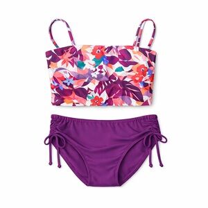Athleta Ladies Purple Floral Two-Piece Bikini Set. Top Size 34D/DD. Bottom Med.